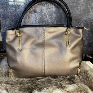 Rose Gold Real Leather Large Shoulder Handbag
